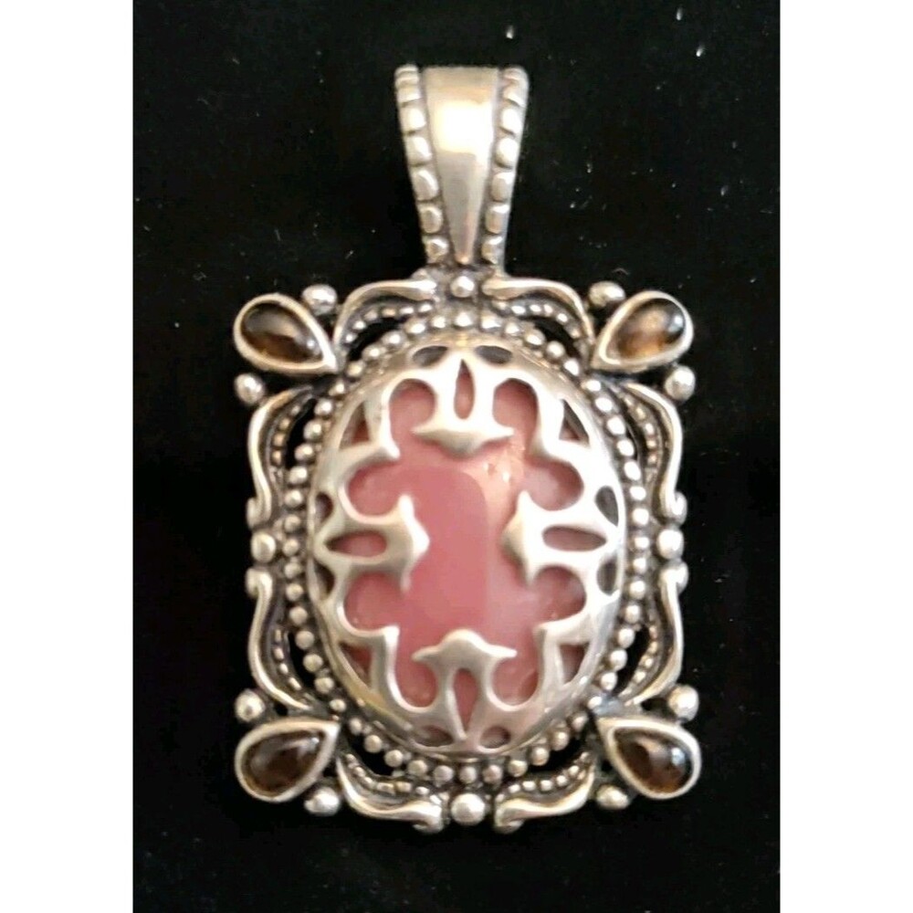 Carolyn Pollack Rhodochrosite & Smokey Quartz 925 Sterling Pendant